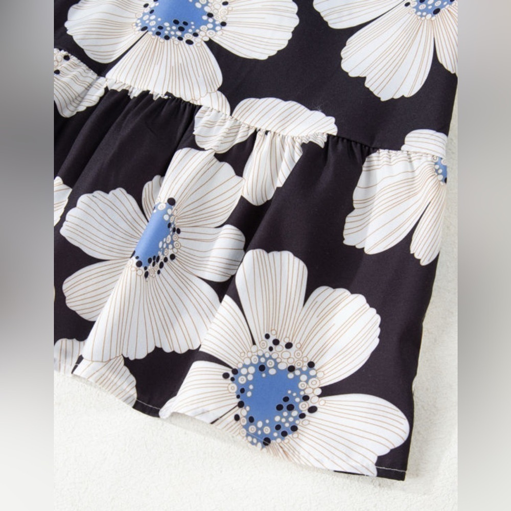 Floral Black and Blue Women's Top - Picture 8 of 9